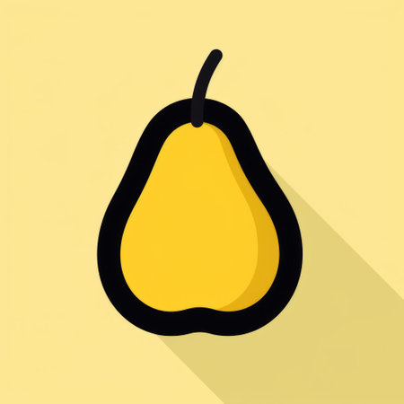 a pear icon, depicted in a flat style, is showcased on a vibrant yellow background. the artwork embraces a combination of light beige and black tones, creating a visually appealing contrast. with high resolution, the image incorporates skillful use of light and shadow, drawing inspiration from neogeo, organic expressionism, minimalist expressionism, and referential painting. ai generatedの素材