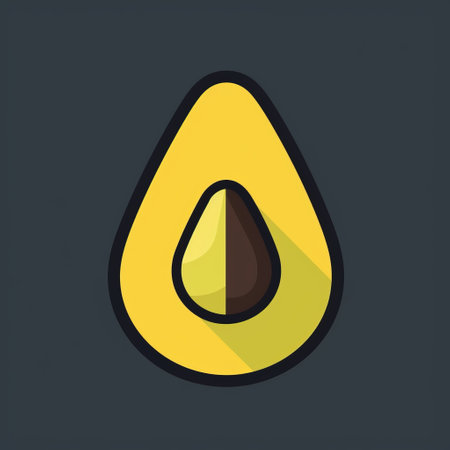 avocado flat icon with long shadow vector illustration, featuring a bold graphic style in light yellow and dark amber. this minimalist design appeals to abstract minimalism appreciators and industrial design enthusiasts. the color palette includes dark gray and light amber, making it visually striking. perfect for minimalist graphic designers seeking a sleek and modern aesthetic. ai generatedの素材