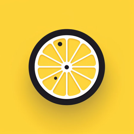 a slice of lemon icon with unique spots, inspired by the style of emiliano ponzi. this design showcases a realistic use of light and color, incorporating elements of engineering, construction, and design. the monochromatic color scheme, flat perspectives, and fisheye lens create a bold and captivating visual with vibrant color fields. ai generatedの素材