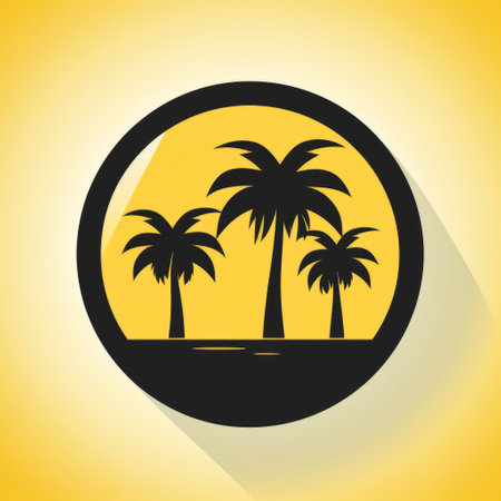 a vibrant yellow vector icon of palm trees against a black background. this illustration, created by tom wnerstrand, features circular shapes and expansive landscapes, reminiscent of seaside scenes. perfect for travel-related designs, this icon captures the essence of vibrant color fields and is associated with the associated press photo style. ai generatedの素材
