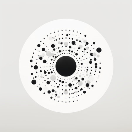 an illustration featuring a photorealistic eye-inspired circle with vibrant colored dots inside. this monochrome abstraction combines elements of data visualization, minimalist typography, and organic biomorphic forms. the artwork showcases a unique blend of styles, including schizocore and back button focus, resulting in a visually captivating composition. ai generatedの素材