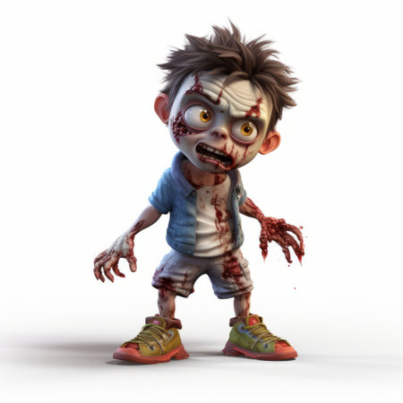 a zombie boy with shoes and a face is depicted in this simple illustration. the artwork is created in the style of vray, featuring luminous 3d objects and softbox lighting. the image showcases spiky mounds and inventive character designs, while maintaining a child-like innocence. this illustration is available under the creative commons attribution license. ai generatedの素材