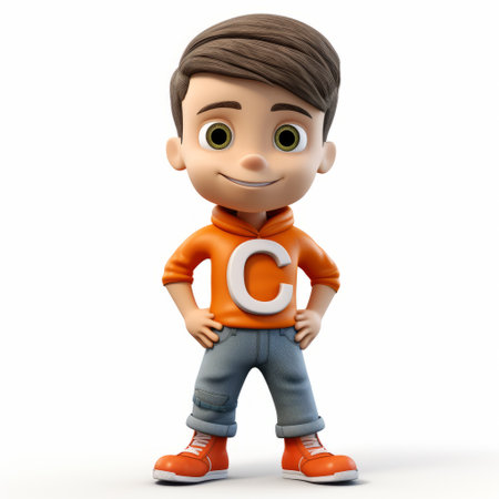 a cartoon boy is depicted holding an orange sweatshirt in this unique photo. the style of distinctive typography adds an artistic touch to the image. the use of octane render and caffenol developing techniques enhances the visual appeal. this associated press photo showcases the icepunk theme, featuring charming characters that are skillfully sculpted. ai generatedの素材