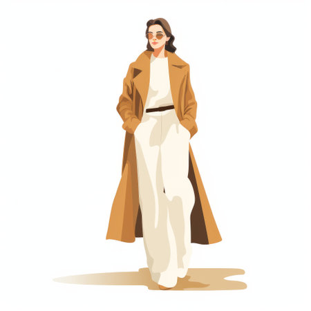 a woman stands confidently in a white shirt and brown coat, exuding the essence of a fashion illustration. the dynamic color palette of light yellow and brown adds a vibrant touch to the artwork. inspired by the renowned artist artgerm, this piece showcases bold and contrasting colors, creating a raw and captivating character. ai generatedの素材