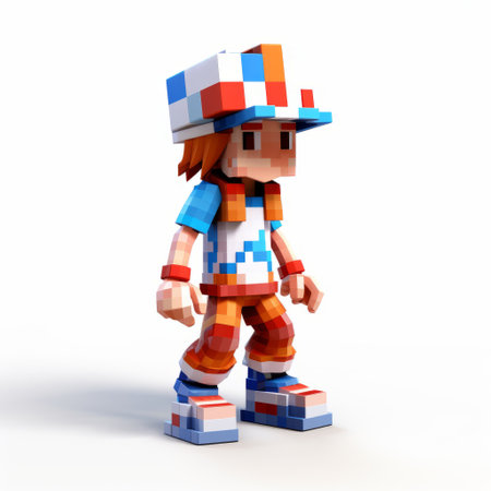 3d characters, created by ct3d, bring life to the indie game in minecraft. this remastered version showcases expressive character design with a vibrant and colorful neo-geo style. the characters are adorned in a patriotic white and orange palette, creating a psychedelic patchwork effect. each character is meticulously crafted, featuring full-body designs that enhance the immersive gaming experience. ai generatedの素材