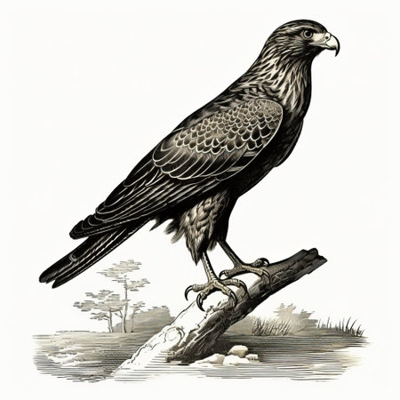 eagle from daniel johnson's book, featuring a victorian engraving style. this digitally enhanced image showcases detailed nature depictions reminiscent of the barbizon school. the grayscale color scheme, along with the intricate character illustrations, evokes the artistry of the dutch golden age. ai generatedの素材