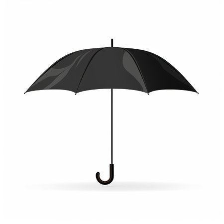 a black umbrella with a gothic-influenced design is showcased on a white background. the soft and rounded forms, along with the realistic usage of light and color, create a simplistic yet bold and graceful aesthetic. the umbrella appears soggy, adding to its realistic appeal. the bentwood handle adds a touch of elegance to the overall design. ai generatedの素材