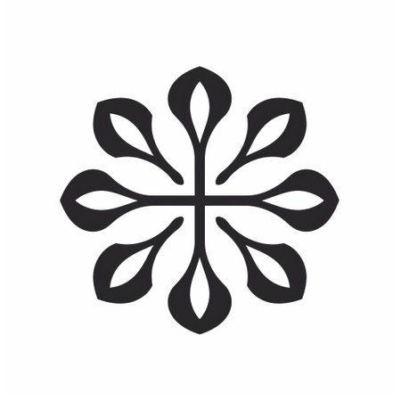 a black flower emblem, reminiscent of byzantine iconography, stands alone in this isolated image. its minimalistic symmetry is adorned with intricate leaf patterns, drawing inspiration from nature. the design reflects elements of santiago calatrava's architectural style and incorporates personal iconography, as well as motifs inspired by papua new guinea art. ai generatedの素材