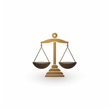 justice scale icon on white background: this elegant and precise depiction of the justice symbol features a law scale, representing fairness and balance. created by the talented artist kerem beyit, the design showcases an expert use of negative space, with a dark beige and gold color scheme. crafted with meticulous attention to detail using cad (computer aided design), this artwork also incorporates precise nautical elements,の素材