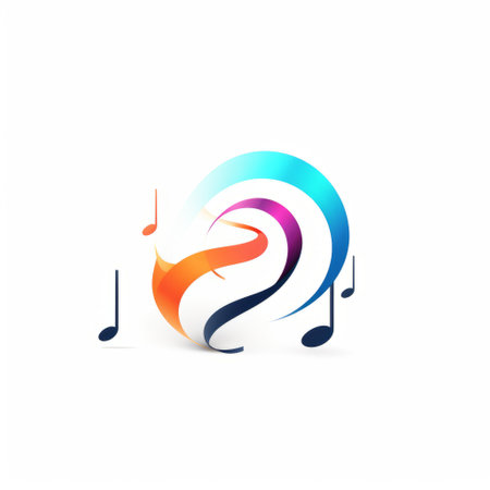 a musical note with colored swirls on a white background, in the style of mystic symbolism. the note is adorned with dark orange and light blue hues, creating a captivating visual. the image also features social media icons, distinctive character design, and colorful figures. the layered imagery adds depth and the subtle irony adds an intriguing element to the composition. ai generatedの素材