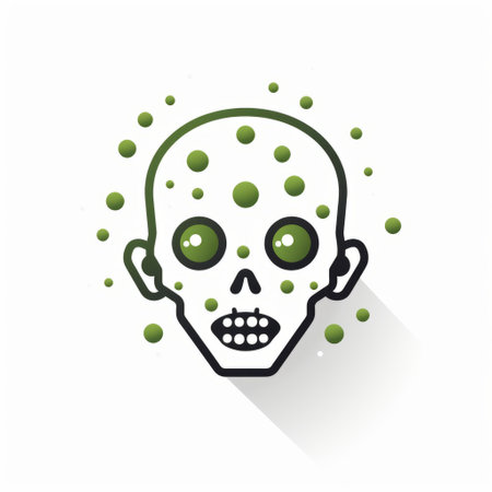 a cartoon skull with dotted circles on it, in the style of environmental portraiture. the skull is light white and green, showcasing fluid simplicity and scientific accuracy. it incorporates personal iconography and embraces the zombiecore aesthetic. the artwork plays with light and shadow, creating a visually captivating composition. ai generatedの素材