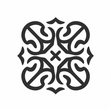 a black design with square shapes and black lines, reminiscent of byzantine-style iconography. the ornate simplicity of the design is influenced by herb lubalin. set against a white background, the design features intricate carvings and delicate flower patterns, capturing the essence of byzantine iconography. ai generatedの素材