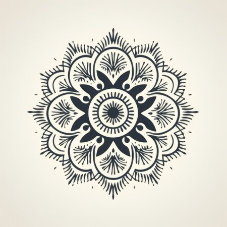 a vector pattern designed by mandala design featuring an indian design pattern. this mandala design incorporates tasteful use of negative space, with light black and beige colors. the pattern is inspired by zen-inspired ink painting and oriental minimalism, with influences from mexican folk art. it also incorporates classic tattoo motifs and feminine sticker art elements. ai generatedの素材