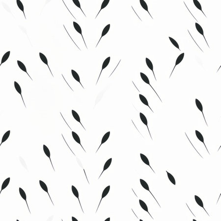 black and white sago reed pattern fabric by mojo_mo on spoonflower custom fabric. this fabric features an ephemeral pattern inspired by minimalist nature studies. with a white background, it showcases abstracted botanical illustrations reminiscent of alena aenami's work. the design also draws inspiration from felix gonzalez-torres, emphasizing repetition and accumulation. ai generatedの素材