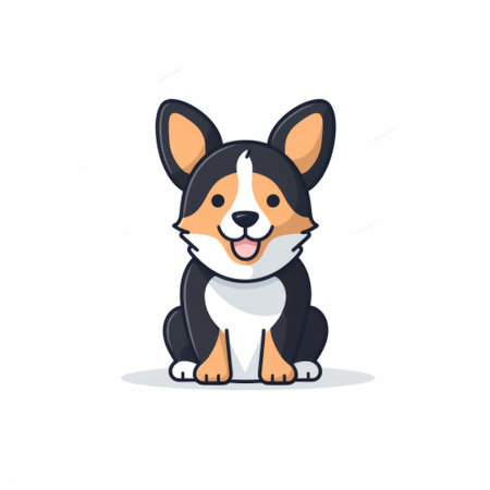 white corgi on a white background, featuring a cute and distinctive character design. this graphic design-inspired illustration showcases simplified colors in dark gray and light black. the animated gifs and colorful animations add a playful touch to the overall composition, with pops of light orange and dark blue. ai generatedの素材