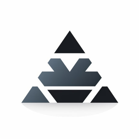 a geometric black triangle logo vector, featuring multi-layered figures and pilesstacks, in a dark navy and light gray color scheme. this symbolic iconography draws inspiration from maori art and is created using cad (computer aided design) techniques. the logo is set against a clean white background. ai generatedの素材