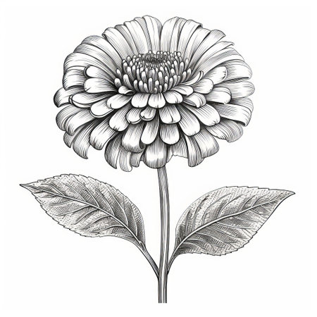 a highly detailed illustration of a flower with leaves, created in the style of marguerite blasingame. the drawing showcases dark silver tones and intricate character illustrations, giving a realistic impression. the linear illustrations capture the essence of the flower's beauty, reminiscent of the work of marat safin. ai generatedの素材