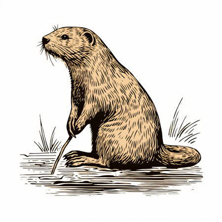a vintage comic-style art print featuring a detailed engraving of a pensive beaver. this unique piece combines elements of prairiecore and historical illustrations, reminiscent of animated gifs and persian miniatures. the beaver's pose captures a sense of contemplation, adding depth to the overall composition. ai generatedの素材