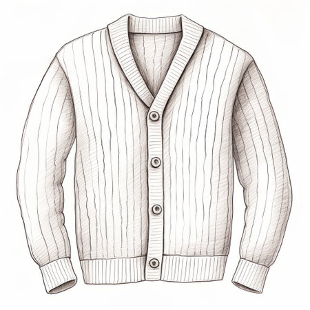 a white sweater with buttons is depicted in this high-detailed, hand-drawn illustration. the style of the artwork is reminiscent of nostalgic, grisaille illustrations. ai generatedの素材
