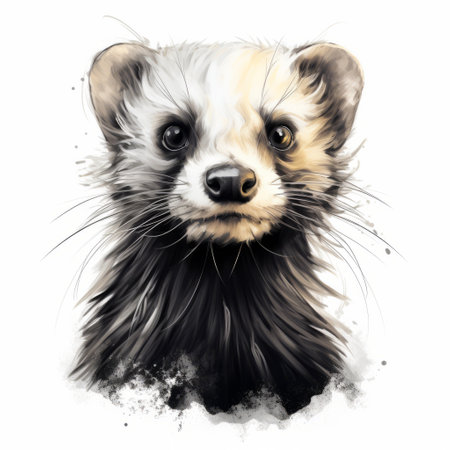 a hand-drawn wall art featuring a splattered ferret animal. this ferret animal art showcases a realistic usage of light and color, with simplified and stylized portraits. the dark white and silver tones create an eye-catching composition, while the realistic watercolor paintings add depth. with 20 megapixels, this magenta and beige artwork is a stunning addition to any animal art gallery. ai generatedの素材