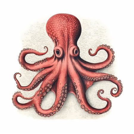 an octopus of the sea is depicted in this victorian-inspired illustration. the octopus is showcased on a white background, with shades of light red and red adding depth to the image. this artwork draws inspiration from renowned artists such as charles tunnicliffe, brian despain, and mark catesby, incorporating vintage imagery. enjoy this high-definition image capturing the beauty of the octopus. ai generatedの素材