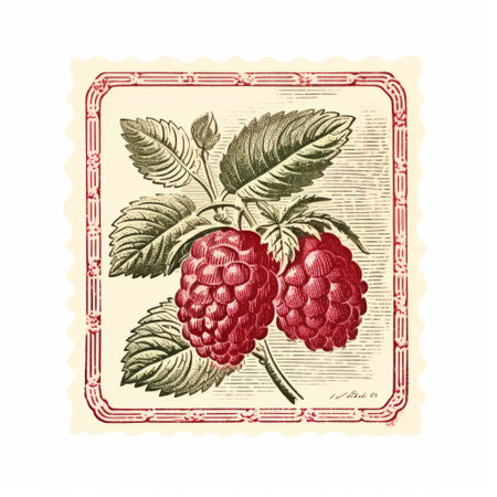 an 18th-century antique raspberry print, showcasing the elegant inking techniques of the era. this digitally enhanced quadratura artwork features a natural color palette of green and crimson, capturing the essence of the li-core style popular from 1860 to 1969. ai generatedの素材