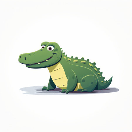 a cartoon alligator is depicted in this vector illustration, lying on a white background. the illustration showcases inventive character designs, caricature-like illustrations, and childlike illustrations. it also incorporates animated gifs and a playful use of light and shadow. the charming character illustration captures the viewer's attention. ai generatedの素材