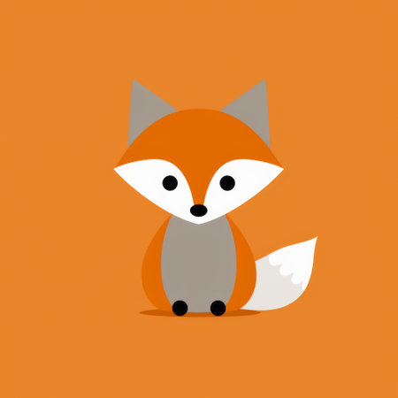 a small cartoon cute fox in orange is depicted in this image. the fox is designed in a minimal retouching style, with dark orange and white colors. the background features light gray and dark brown elements, creating a detailed and clean design. the image is captured on flickr and showcases a combination of light orange and dark azure tones. ai generatedの素材