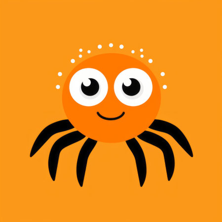 an orange animated spider icon with ears, whimsically designed in the style of cute and colorful animals. the tasteful use of negative space adds to its charm, while the shiny eyes give it a lively appearance. reminiscent of traditional oceanic art, this spider icon would fit perfectly in children's book illustrations. inspired by the works of matti suuronen. ai generatedの素材