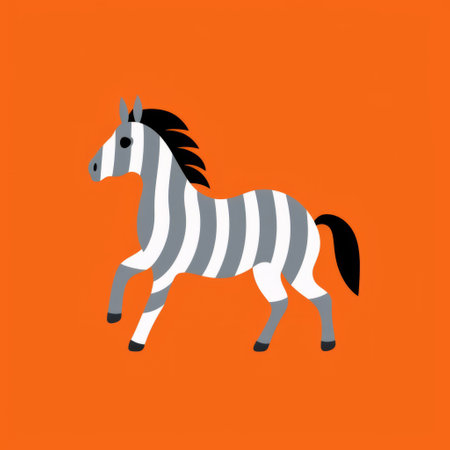 a zebra, depicted in a cartoon illustration, stands on a vibrant colored background. the illustration follows a minimalist style with silver and orange tones, showcasing movement. it serves as a political illustration, incorporating american iconography and flat forms. the historical illustration features striped arrangements, adding visual interest to the artwork. ai generatedの素材