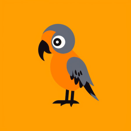 a little gray bird with an orange beak perches on an orange background. this simple and colorful illustration captures the eccentric character of the bird. the design is reminiscent of decadent graphic designer styles, incorporating elements of egyptian iconography and vibrant animations. it evokes the artistic influences of burma and is perfect for editorial illustrations. ai generatedの素材