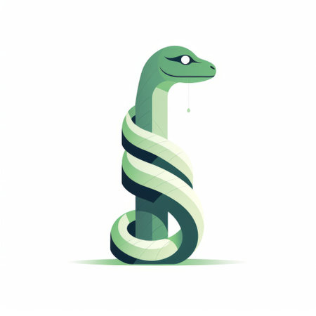a small green snake, with elements of surreal illustrations, is captured sitting on a white background. the image showcases flat shapes and sublime typography, along with hyper-realistic animal illustrations. it also incorporates elements of 2d game art, spiral group, and egyptian iconography. ai generatedの素材
