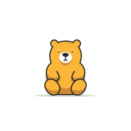 cartoon bear icon mascot in the style of josan gonzalez, featuring minimalist simplicity of forms. the icon is predominantly yellow and amber, inspired by the works of andrew hem. the innovative page design draws influence from group f64, while the overall aesthetic is reminiscent of gene luen yang's art. ai generatedの素材