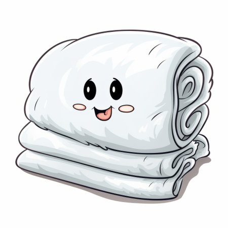 funny cartoon vector image of a white bed sheet sleeping. the image features soft and rounded forms, inspired by the styles of rumiko takahashi, himalayan art, and bamileke art. captured with the zeiss batis 18mm f/2.8 lens, this image showcases a blend of industrial and product design elements. ai generatedの素材