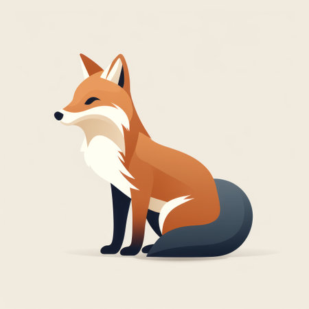 an illustration of a fox on a beige background, featuring a distinctive character design with flat colors in dark orange and dark azure. the illustration showcases minimal retouching and emphasizes soft and rounded forms. the fox is depicted in traditional poses, creating a visually appealing and engaging artwork. ai generatedの素材