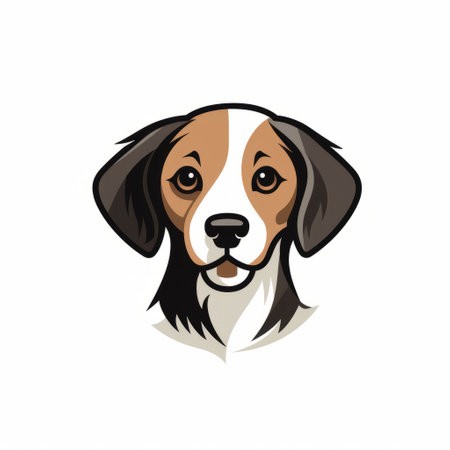 a beagle logo dog illustration in a lively style, featuring expressive facial expressions. this vector design by liam gillick combines dark, white, and beige tones. inspired by the minimalistic compositions of william holman hunt, this illustration stands out with its unique framing and composition. ai generatedの素材