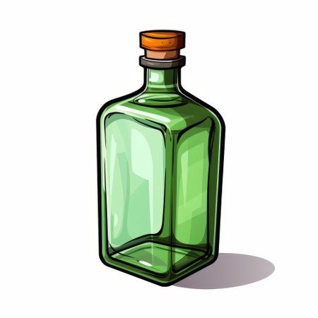 a green bottle, reminiscent of vintage comic style and stained glass, stands alone on a white background. this 2d game art-inspired image captures the essence of absinthe culture with its simple yet colorful illustration. the baroque-inspired still lifes and animated gifs add a touch of artistic flair to this captivating photo. ai generatedの素材