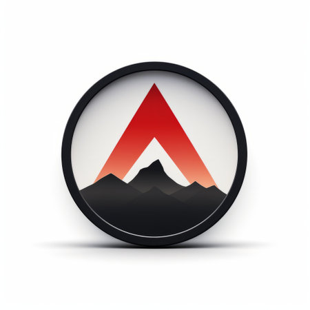 a mountain icon in the shape of a star, featuring red and black stripes, is depicted in this photo. the image showcases a realistic landscape with soft, tonal colors, following a precisionist style. the photographer has used back button focus to capture the details. the photo exudes an adventurecore vibe and incorporates an inlay design. shot with agfa apx film, the overall aesthetic is minimalistic.の素材