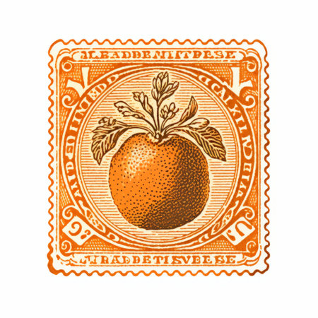 a fresh cut orange stamp vector with a realistic color scheme and richly detailed art nouveau style. this vector is reminiscent of american works on paper from 1880-1950, featuring detailed cross-hatching and depictions of labor. available for 1 credit, priced at usd 1. perfect for those who appreciate the intricate beauty of art and the flavors of nature. ai generatedの素材