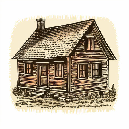 an old rustic country house with a woodcut texture stands prominently in this realistic and detailed rendering. the cabincore vibes are enhanced by the intricate character illustrations, showcasing the brown and beige color palette. this illustration captures the essence of a charming countryside retreat. ai generatedの素材