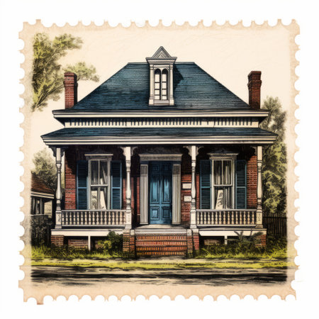 old fashioned country architecture in st. charles parish, louisiana, showcases the nostalgic charm of vintage illustrations. the post-conceptual style of detailed portraits captures the essence of british post-war aesthetics. meticulous brushstrokes bring the illustration to life, evoking a sense of timeless beauty and rustic elegance. ai generatedの素材