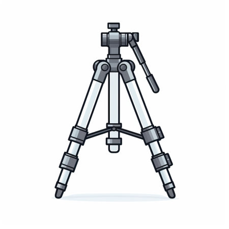 a white stylized video camera with a tripod is depicted in this photo, resembling drawing machines. the color palette consists of dark gray and gray tones, creating a clear edge definition. the artist, peter bagge, has captured the accurate topography of the camera with simple yet colorful illustrations, featuring sharp angles. ai generatedの素材