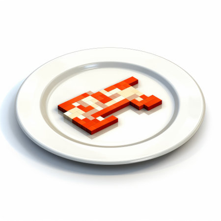 pixelated image of a quirky pottery ad hoc network, featuring small plates in white and orange. the sculpted plates create a gamercore aesthetic with humorous and minimalist surrealist imagery. this unique concept is perfect for adding a touch of creativity to your designs. explore more on flickr. ai generatedの素材
