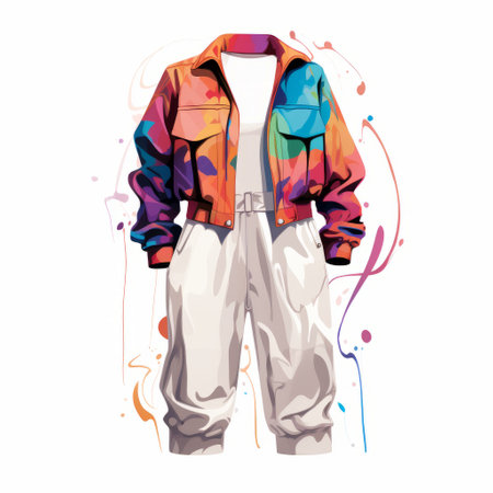 the photo showcases a vibrant and dynamic street-style realism artwork with spray paint on a white background. the fashion-illustration inspired piece features a fauvist color palette, vibrant watercolor effects, and loose forms, creating a stylish and eye-catching costume design. ai generatedの素材