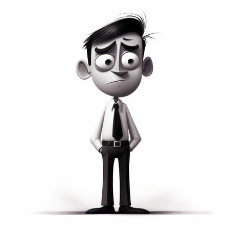 a cartoon character, portrayed in a black and white realistic style, sits with an angry expression. the highly detailed figure showcases slender features and a subtle play of light and shadow. this punctuated caricature, reminiscent of an associated press photo, captivates with its realistic and hyper-detailed renderings. ai generatedの素材