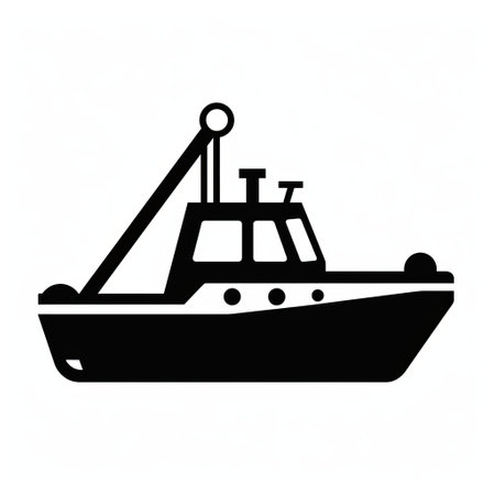 a boat icon silhouette, reminiscent of military and naval scenes, is showcased on a white background. this minimalist design, inspired by the zeiss batis 18mm f2.8 lens, captures the essence of maritime adventure. ai generatedの素材