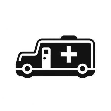 a black and white medical services vehicle icon is depicted in this vector illustration. the vehicle is isolated on a white background, and the illustration is created in the style of animated gifs. it showcases street art sensibilities, with elements of folknave, warmcore, ephemera, and flickr. ai generatedの素材