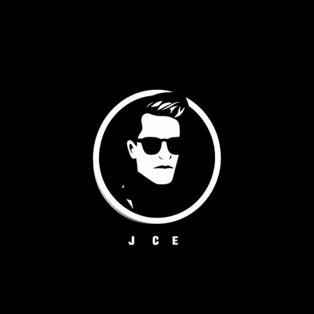 the logo for jazz artist jce features a monochromatic minimalist portrait on a black background. designed in the style of icepunk, it draws inspiration from marvel comics, security camera art, junglecore, and soviet lens aesthetics. the logo exudes an energy-charged vibe, perfectly capturing the essence of jce's music. ai generatedの素材