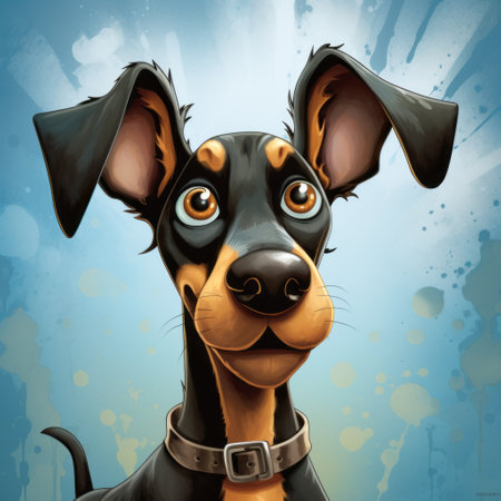 a cartoon dog, inspired by the artistic styles of cyril rolando, naoto hattori, and xbox 360 graphics, is depicted in action. the dog is wearing a collar and a belt, with a raw and unique character. its eyes shine brightly, adding a touch of liveliness to the overall image. this artwork captures the essence of ferdinand knab's style. ai generatedの素材