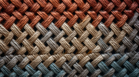 close-up of a dynamic color scheme weave showcasing detailed background elements, intertwining materials, and a naturalistic color palette. the intricate crosshatching and vibrant woodcarvings add depth to the design, while the contrasting dark silver and light bronze tones create a captivating visual contrast. ai generatedの素材